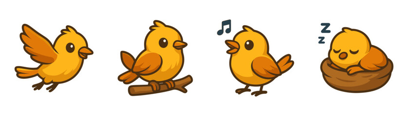 Naklejka premium Cute yellow birds cartoon set