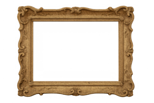 Gold ornate antique frame with rococo baroque style carvings, empty classic picture border on a transparent background - Powered by Adobe
