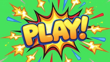 Vibrant Comic Style Play Text Animation on Green Screen. - Powered by Adobe