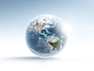 View of Earth from space highlighting the Americas on a clear day with soft light illuminating the scene