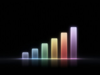 Colorful gradient bar graph representing growth over time in a digital setting