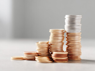 Stacked coins show growth in savings and investments on a neutral background emphasizing money management