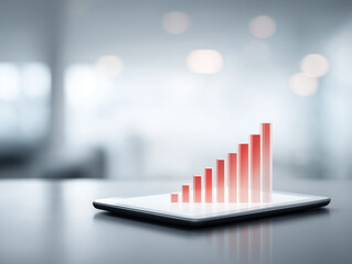 Data analytics in action with rising performance shown on a tablet screen during a business meeting in a modern office