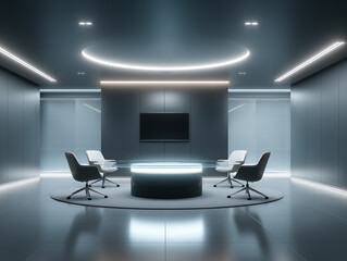 Modern meeting room with sleek design and advanced technology in a well-lit space