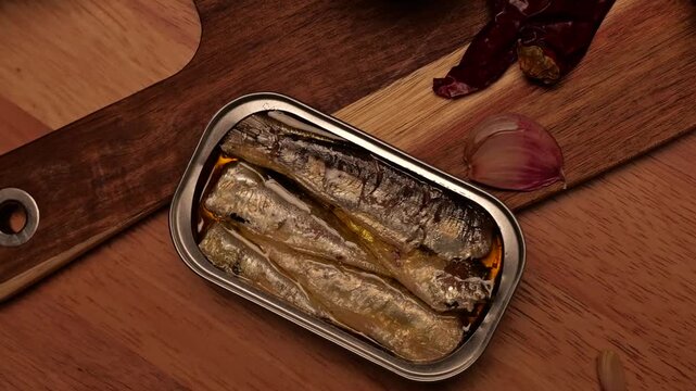 Canned sardines in olive oil with garlic and pepper