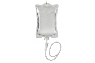 Iv bag performing intravenous drip infusion therapy for medical treatment, healthcare, and hospital care with included tubing