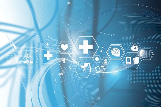 Medical technology, online health, global health network and tourism concept. Doctor using digital tablet and laptop computer with medical technology internet network connection, digital technology