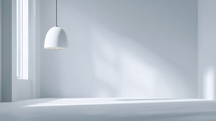 Minimalist Interior with White Pendant Lamp in Sunlit Empty Room - Scandinavian Architectural Style