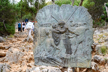 Station IV: Jesus meets his Mother. The Way of the Cross on Mount Križevac (the Cross Mountain) in Medjugorje.