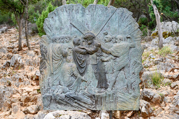 Station IV: Jesus meets his Mother. The Way of the Cross on Mount Križevac (the Cross Mountain) in Medjugorje.