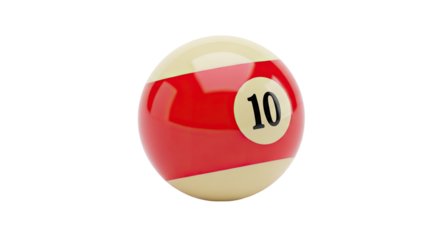 Billiard Ball with Number Ten on White Background.