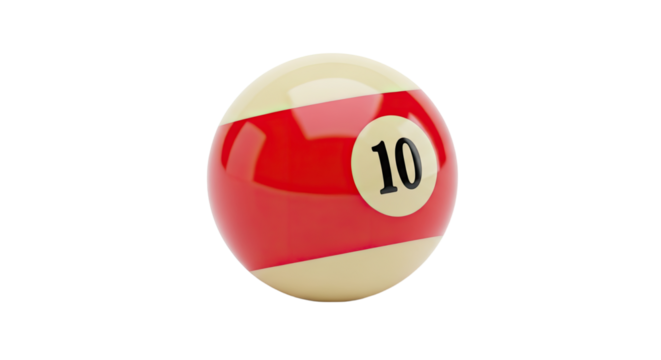 Billiard Ball with Number Ten on White Background.