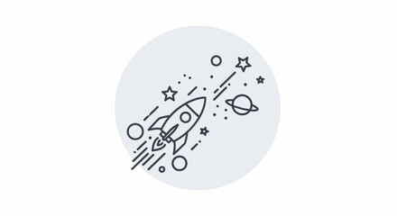 Rocketship Launching into Outer Space with Stars and Planets.