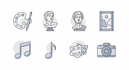 Collection of artistic and cultural icons representing creativity and expression. © Heruu