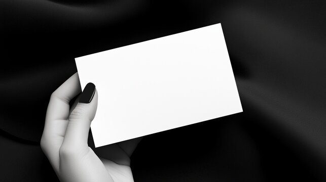 Blank white business card on matte black surface, minimalist corporate branding mockup