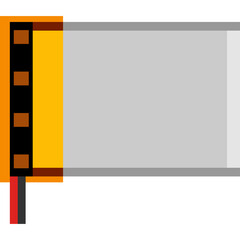 Flat Rectangular Lithium Polymer Battery with Orange Casing and Black Connectors on a Transparent Background