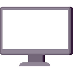 Flat Screen Computer Monitor Displaying Blank White Screen On A Transparent Background With A Gray Stand And Purple Frame
