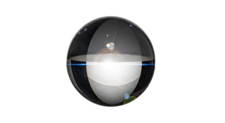 Closeup of a reflective glass sphere with a blurred background.