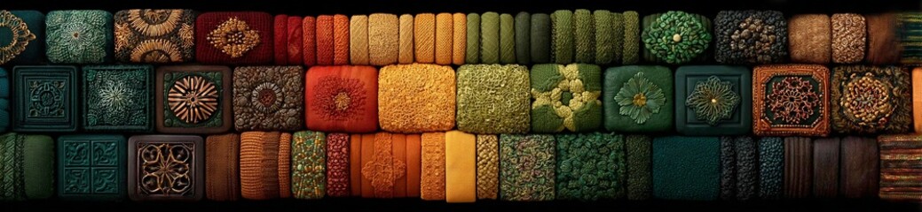 a collection of colorful knitted squares arranged in a grid pattern