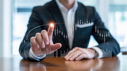 Businessman using interactive digital interface to analyze stock market graph
