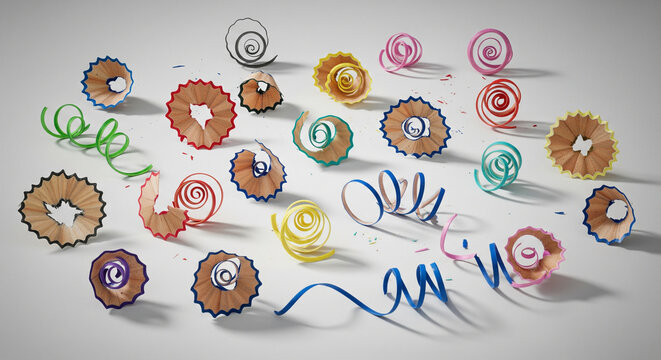 Abstract Art: Swirls of Pencil Shavings on White Background
A bright, high-key studio shot captures a visually interesting, abstract arrangement of colorful pencil shavings scattered across a clean - Powered by Adobe
