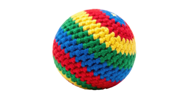 Colorful Rainbow Knitted Ball for Kids Play.