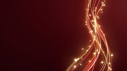 Abstract Golden Light Waves on Red Gradient Background