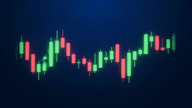 Abstract financial chart with green and red candlestick patterns