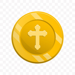 Fototapeta premium Cartoon Style Detailed Golden Coin with Christian Cross Religion Icon
