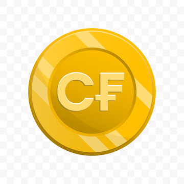 Cartoon Style Shiny Central African CFA Franc Coin Currency Illustration