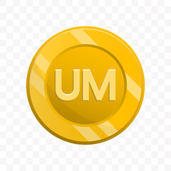 Golden Currency Coin with Diagonal Stripes and Letters UM Icon