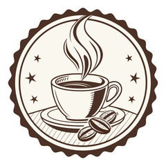 Vintage Coffee Emblem with Steaming Cup and Stars drink