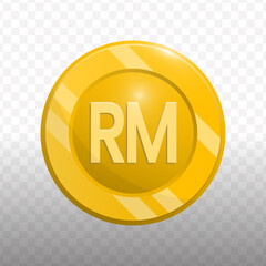 Detailed Golden Ringgit Coin Illustration Depicting Malaysian Currency Value