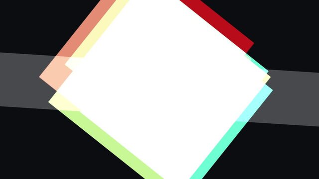 A tilted white square with a light green border casts a shadow on a dark background, creating a minimalist abstract composition