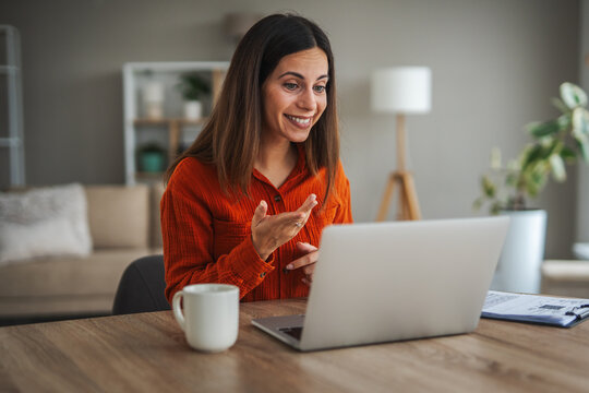 Woman having video call remote working from home