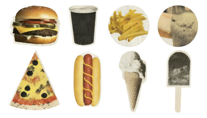 Fast Food Collection with Burger, Fries, Pizza, Hot Dog, Ice Cream and Soft Drink