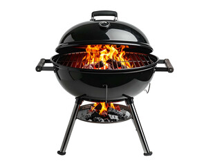Round charcoal grill with hot burning embers