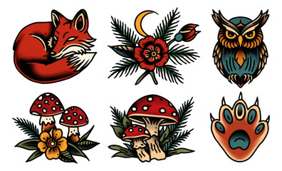 Fototapeta premium Vibrant Hand-Drawn Animals and Floral Illustrations on Transparent Background