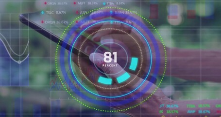 Tapping mature woman's hands in long sleeves touching phone at park railing, showing 81 percent HUD