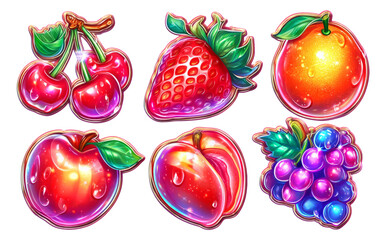 Fototapeta premium Colorful Fruit Illustrations with Bright Colors and Unique Shapes on Transparent Background