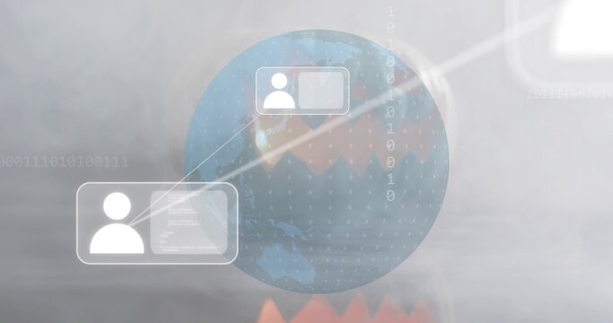 Displaying semi-transparent globe in dashboard, linking two translucent panels with glowing lines