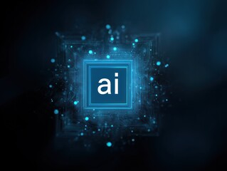 Glowing blue circuit board square with white ai text centered.
