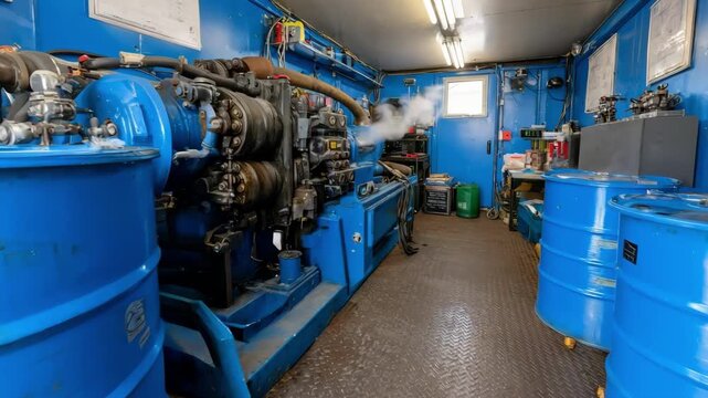 Compact foam compression unit in a small workshop efficiently reducing foam bulk with manual controls and partially compressed foam pieces visible.