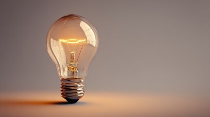 Glowing incandescent light bulb against a muted background with copy space.
