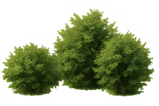 Lush green bushes with ample foliage, ideal for landscaping, gardening, and nature themed designs, transparent background