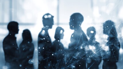 Silhouettes of business people overlaid with abstract network connections.