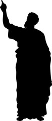 Ancient Philosopher Silhouette Pointing Upward in Dramatic Standing Pose
