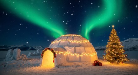 Christmas Igloo with Aurora Borealis, and Winter Wonderland.