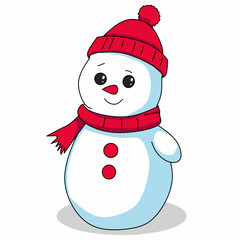 Cute Snowman with Red Hat and Scarf Illustration