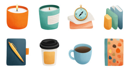 Colorful Watercolor Objects with Isolated Designs for Creative Backgrounds and Themes